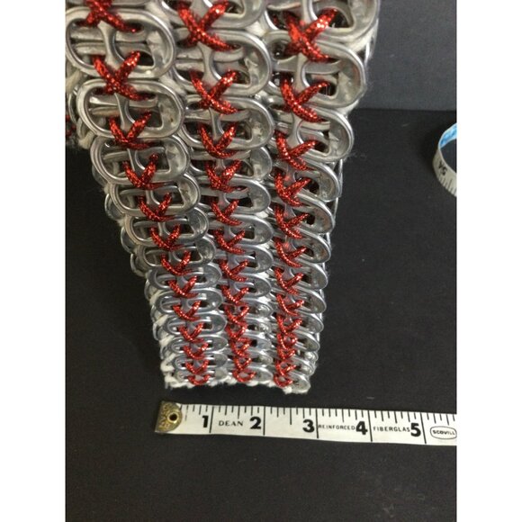 Handmade Aluminum Pop Tab Bag Purse Red String Accents Button Closure - Picture 6 of 8